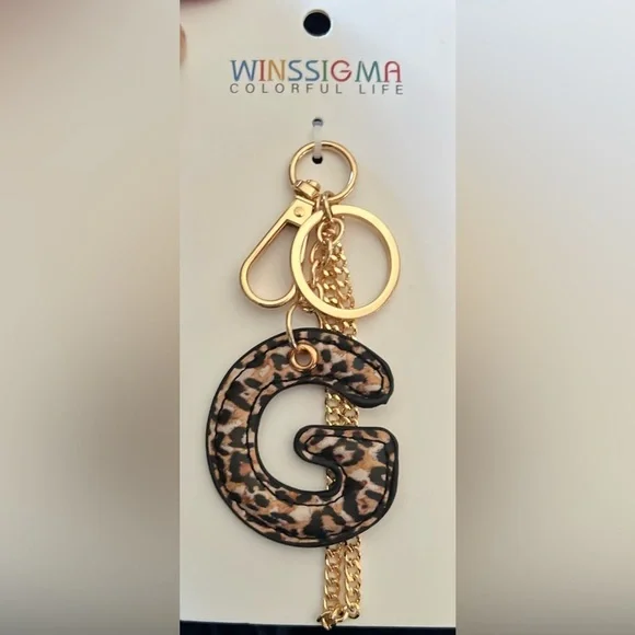 🐆 Leopard PU leather “G” Initial Letter Keyring Keychain Bag Charm🐆NWT - Picture 3 of 10